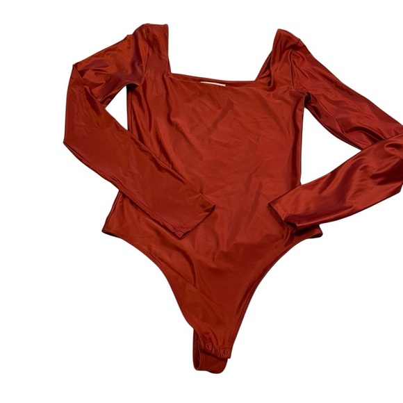 Babaton Artizia Square Neckline Rust/Orange/Copper/Long Sleeve Bodysuit-Small - Picture 6 of 11